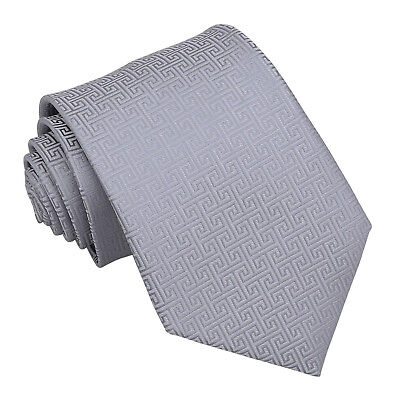Cravatta Argento uomo in tessuto Greco Chiave con motivo Classico Matrimonio Cravatta da DQT