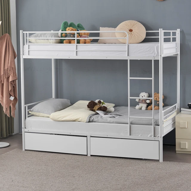 WHITE 3FT METAL Bunk Bed Frame Student Single Loft Sleeper Bed with Two