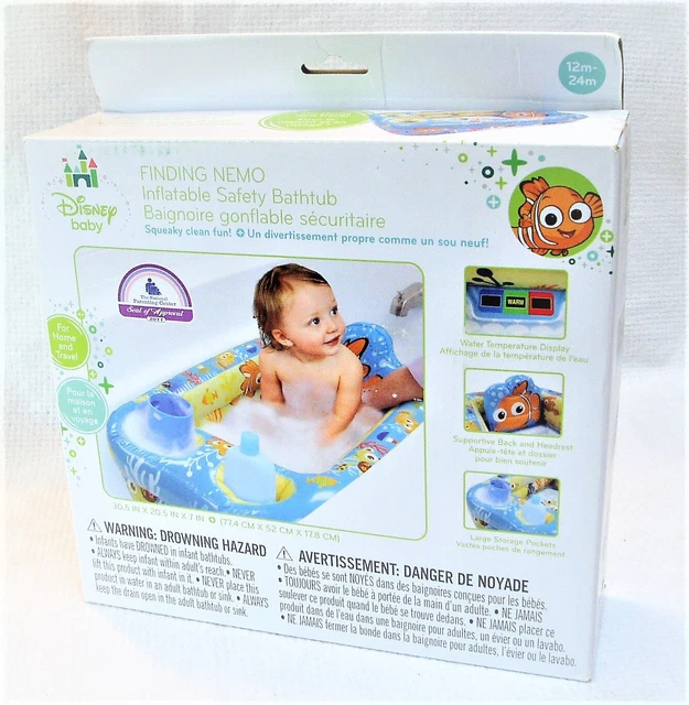 NIB DISNEY BABY NEMO INFLATABLE SAFETY PORTABLE BATHTUB / POOL w/ Headrest