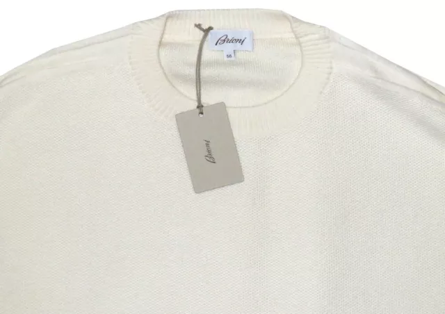 $1850 Brioni Sweater Eu 56 Xxl Cashmere Cotton Ivory Crew Neck Plush Knit Racer