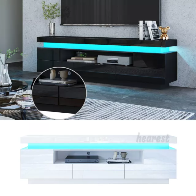 LED TV Stand Cabinet Unit Modern High Gloss 5 Drawer MDF Entertainment RGB Light