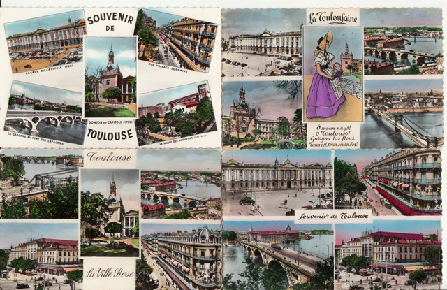 Lot de 4 cartes postales anciennes old postcards TOULOUSE multivues souvenir