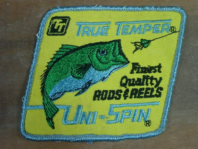 TRUE TEMPER UNI-SPIN RODS & REELS -3 1/2" x 3 1/2" SHIRT or JACKET FISHING PATCH
