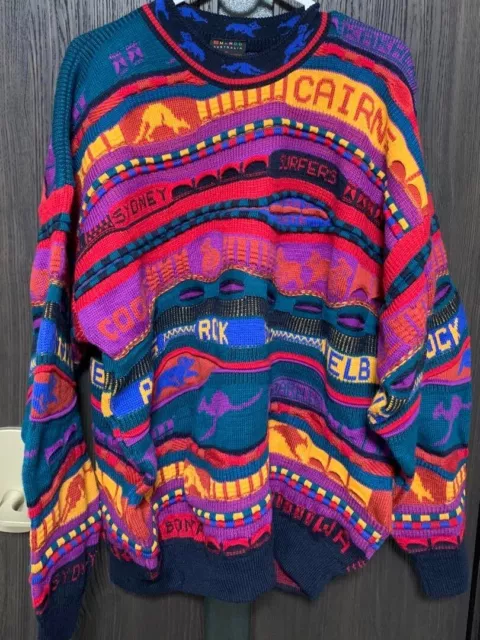 Coogi Emaroo Knit Cardigan 90’S Sizel Vintage Colorful Bigsize Unisex Australia