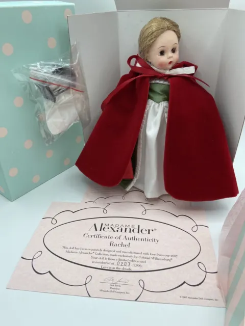 Madame Alexander 8" Doll Rachel Colonial Williamsburg Exclusive, COA, New in Box