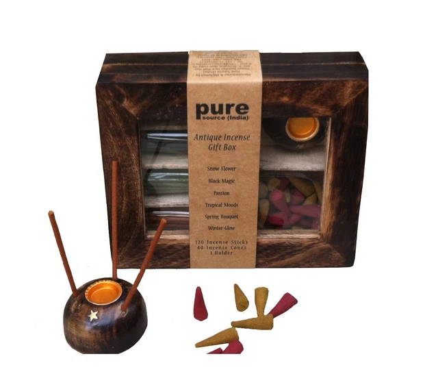 Pure Source India Incenso E Cono con Supporto Imballato IN Antico Scatola