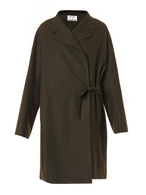 BNWT Womens Acne Studios Ember Wool-Cashmere Belted Coat in Dark Olive - Size 34