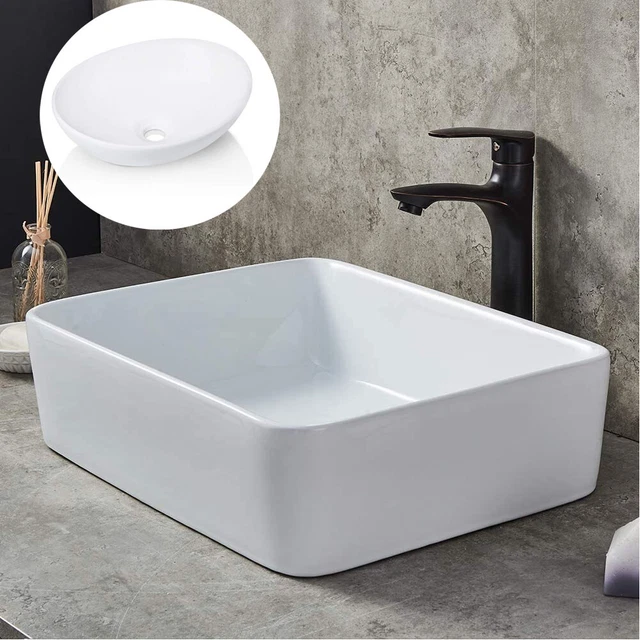 VBChome Keramik Waschbecken 50x35cm - Ovales Aufsatzwaschbecken Für Gäste WC