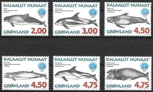 Timbres Faune marine Cétacés Groenland 295/300 ** (74088FD) - cote : 14 €