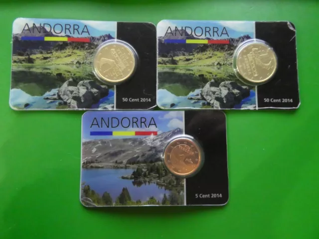 Andorra, 2 x 50 / 2014 + 1 x 5 Cent / 2014, in Coincards