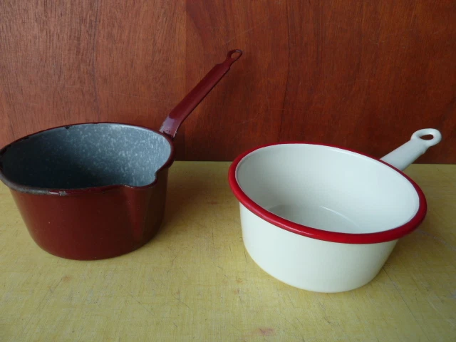 Lot De 4 Casseroles émaillées Vintage Orange - Fabrication Française Années 70