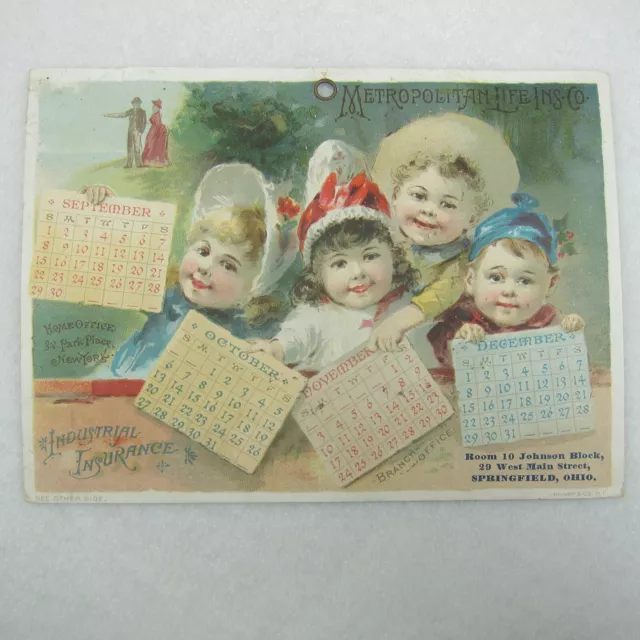 Antique 1889 Advertising Calendar Metropolitan Life Insurance Co New York & Ohio