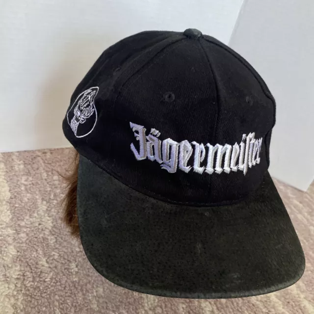 Vintage Jagermeister So Smooth Hat Suede Black Farm Bill￼ Strap Back Cap EUC