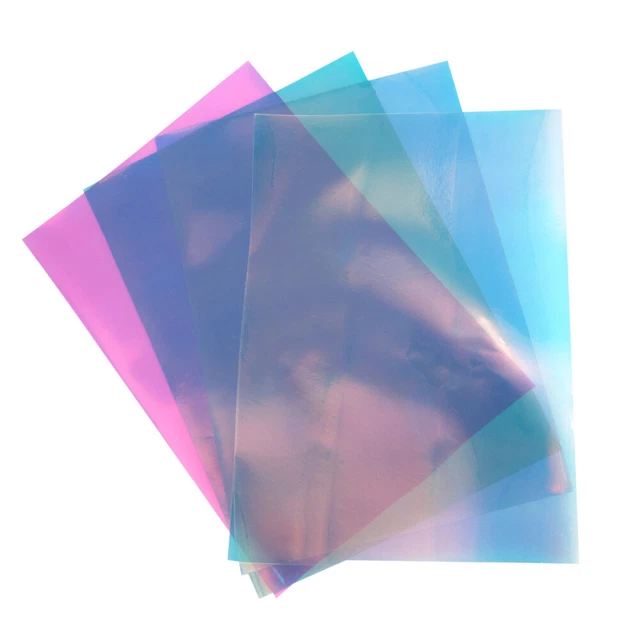 4 Hojas PVC Brillo Arco Iris Piedra Ópalo Transferencia de Calor Flash