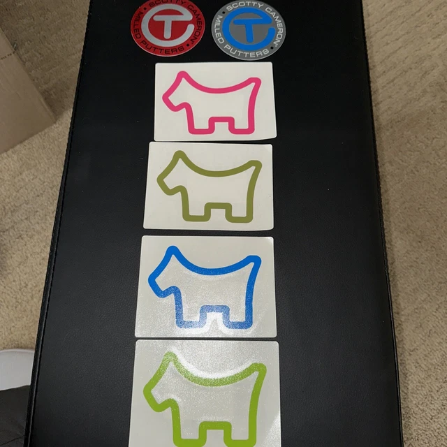 Scotty Cameron CIRCLE-T & Dog Stickers 6 total.  red/blue/pink/green
