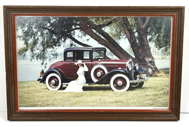 1931 Pontiac Sport Couple Photo Collector's Print Mailaway Flyer Ad Framed 1981