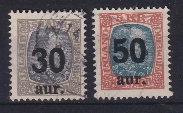 Iceland 1925 Free Marks with Print 30 / 50 Mi. No. 112-113 Stamped