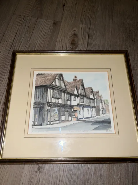 UK Vintage Watercolor Painting Silent Street Ipswich Signed & Numbered Framed
