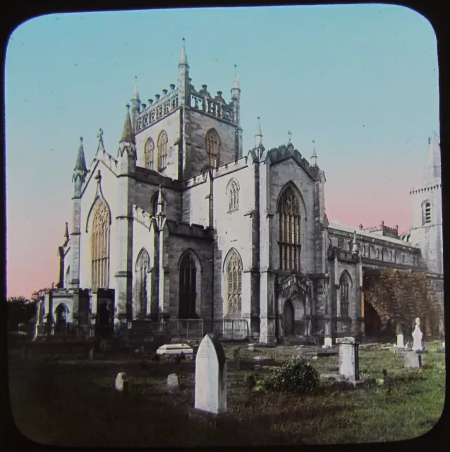 COLOUR JV Glass Magic Lantern Slide DUNFERMLINE ABBEY C1890 PHOTO SCOTLAND . UK
