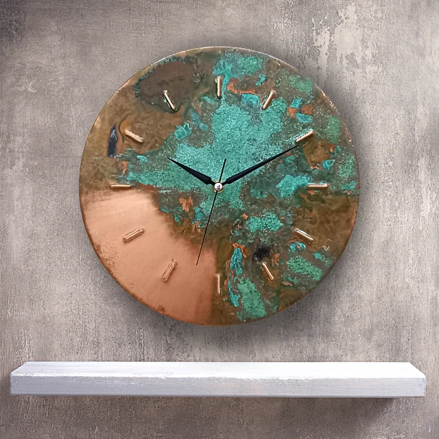 MODERN SILENT ORIGINAL Handmade Copper Art Deco Wall Clock, Metal Wall