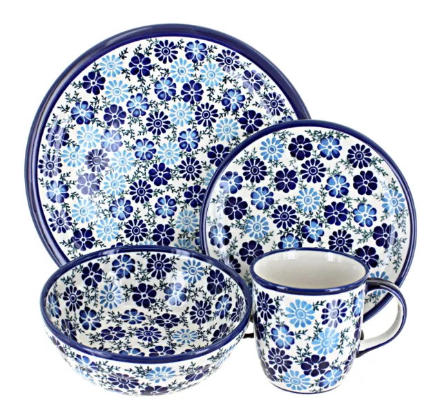 Blue Rose Polish Pottery Iris 4 Piece Place Setting - Service for 1