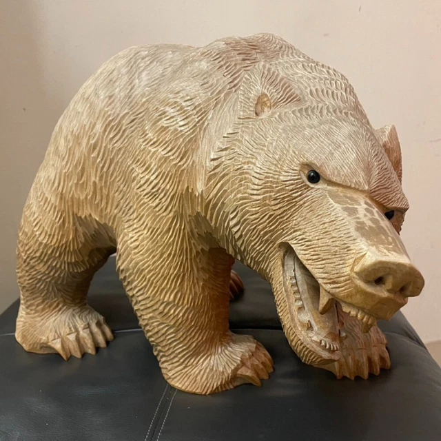 By Jiro Hikima (Kiho) wood carving bear hand carved wood carved rarities Wood