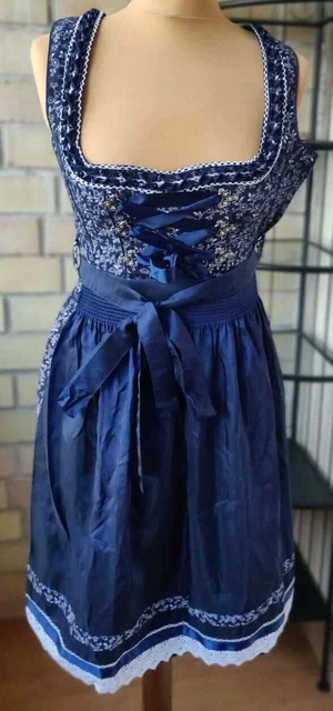 Abito Dirndlam Dindrl nuovo con etichette Nina Dunkelbalu blu scuro Octoberfest taglia 34...