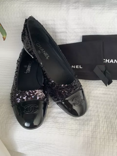 NEW Chanel Sequins & Patent Ballet Flat Shoes 39.5