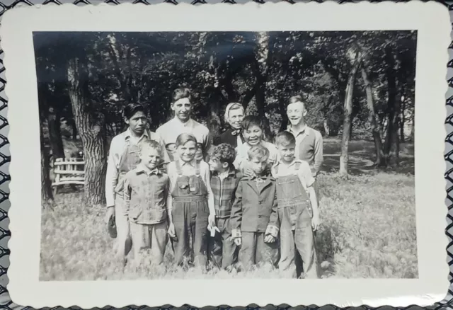 1940's Overalls Kids Group Native White Suit Man Lady Vintage Antique Photo