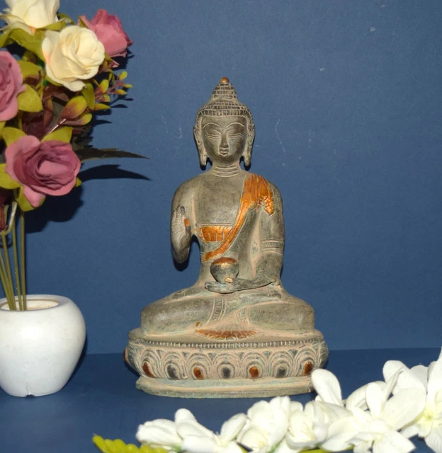 Brass Blessing Buddha Statue 19th Century Old Vintage Meditation Figurine EK981