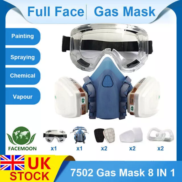 Full Face Gas Mask Paint Spray Chemical Pesticide Respirator Goggles Safety Work