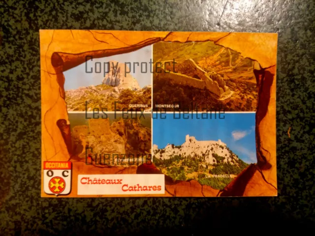 LES CHATEAUX CATHARES MULTIVUES  carte postale postcard