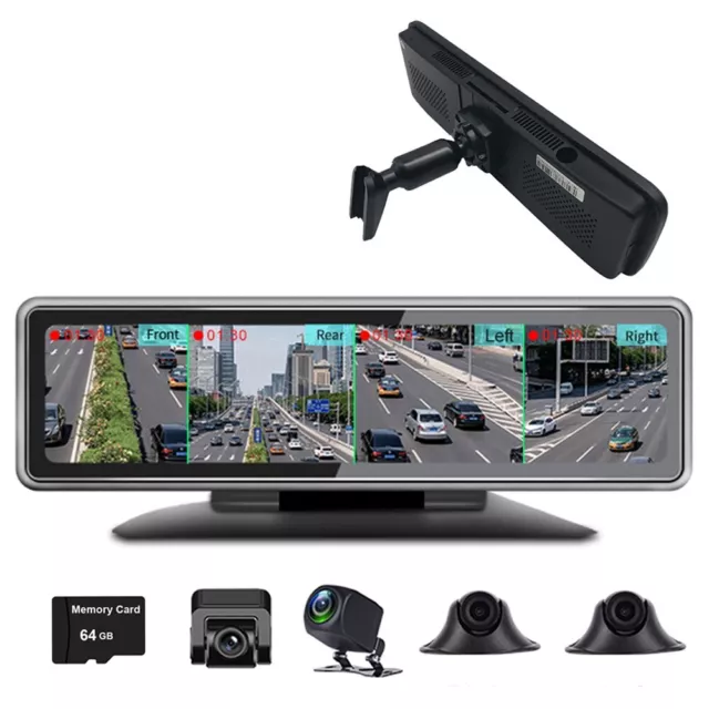 12 Inch Touch Screen 4 Cameras Dash Cam 360 Degree Panoramic Monitoring Recorder