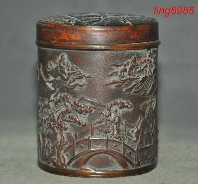 China ancient bronze landscape statue people statue Storage box Jewelry box