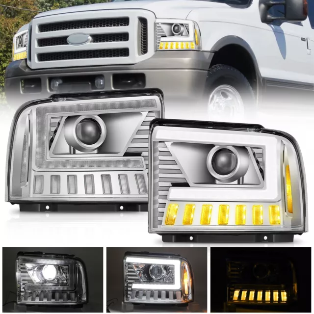 LED DRL Sequential Headlights For 2005-07 Ford F250 F350 F450 F550 SuperDuty L+R