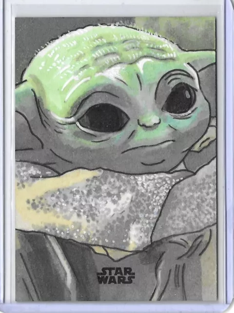 2020 Topps Mandalorian Season 1 Grogu Sketch by Nick Gribbon