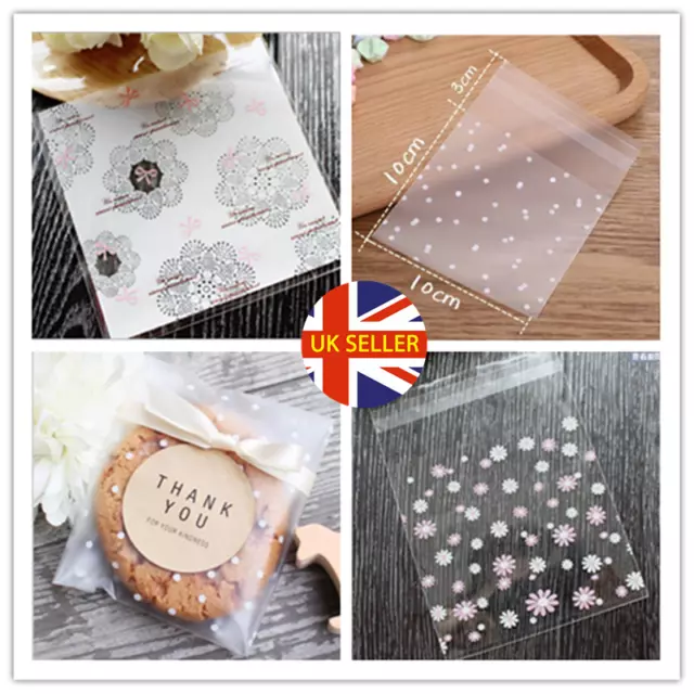 100Pcs Self Adhesive Plastic Cookie Bag Candy Gift Packaging Birthday Bags Valen