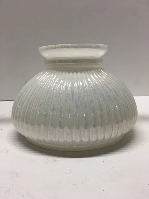 7" Vintage Pearl Kerosene /Oil/Electric Student Ribbed Glass Shade Nos