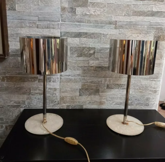 Particolare Coppia Lampade da tavolo vintage 80's cromo Pair Glass table lamp