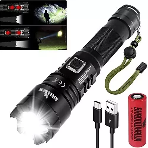 Shadowhawk Torches LED Super Bright, 12000 Lumens Rechargeable LED Torch, USB T