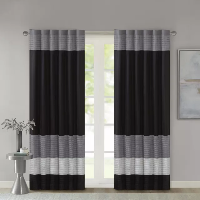 Madison Park Polyoni Stripe Faux Silk Pintuck Curtain Panel 50x84  Living Room