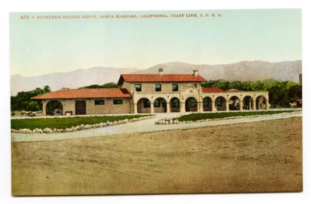 Southern Pacific Depot, Santa Barbara, California - Antique DB Postcard