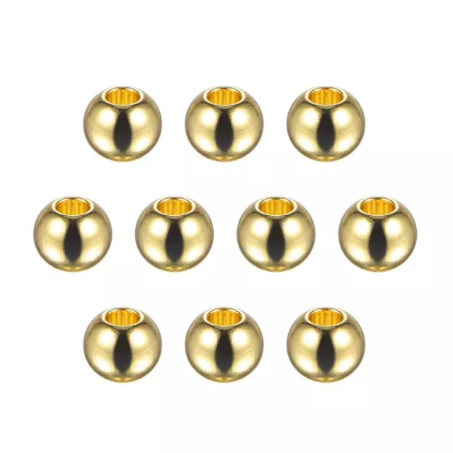 10pcs Beads 8mm Stainless Steel 3mm Hole Dia Bead for DIY Crafts, Gold Tone