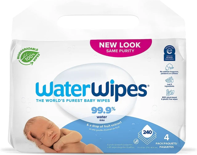 WaterWipes Plastic-Free Original Baby Wipes, 99.9% Water Based Wipes, Unscented