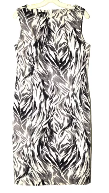 Talbots Black White Feather Like Design Sleeveless Womens Lined Dress Size 8