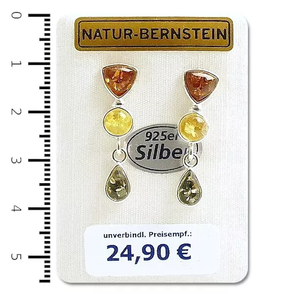 Natur Bernstein Ohrringe Ohrstecker multicolor modern 925er Silber 90294
