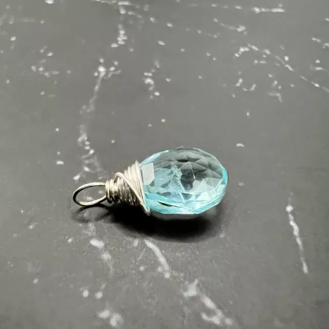 Aquamarine Quartz Wire Wrapped Gemstone Drop Charm Pendant