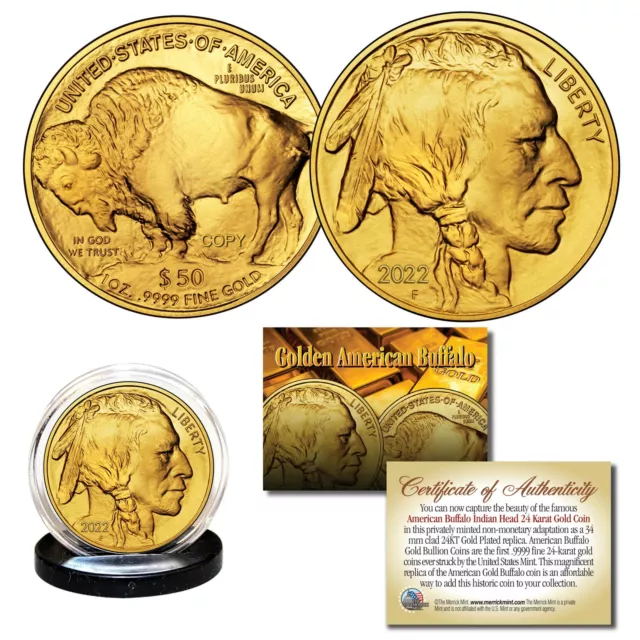 2022 24K Gold Plated $50 AMERICAN GOLD BUFFALO Indian Head TRIBUTE Coin