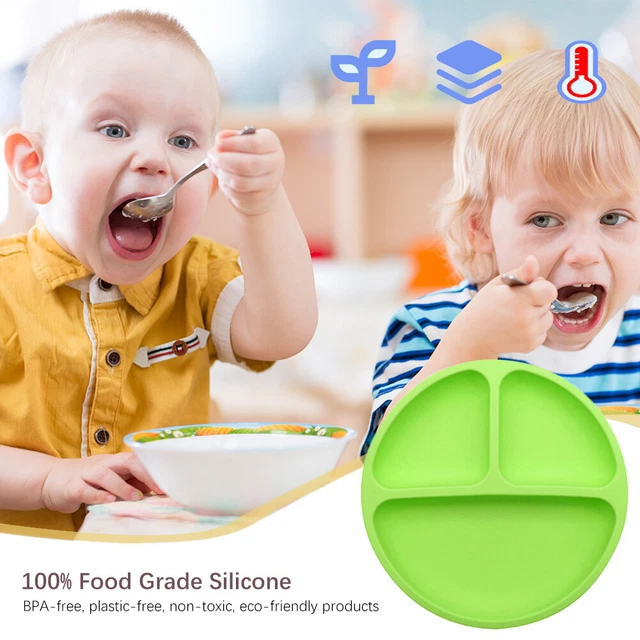 Cute Baby Infant Dining Plate Non Slip Training Sucker Dishes Tableware (Green) 2