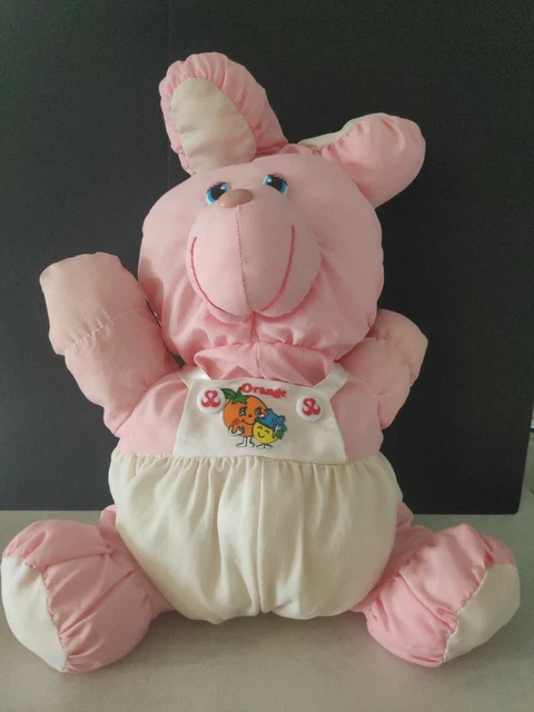 Peluche Toile De Parachute doudou Lapin Rose Et Blanc Vintage